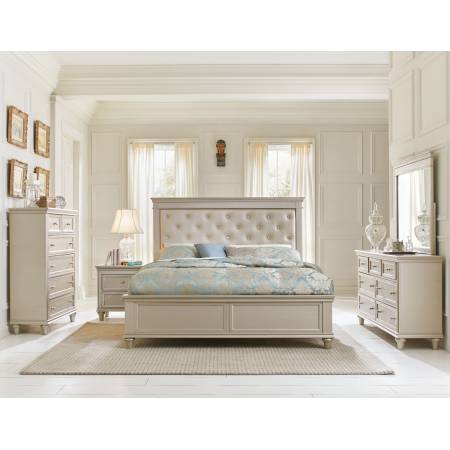 Celandine Upholstered Bedroom 4Pc Set - Silver